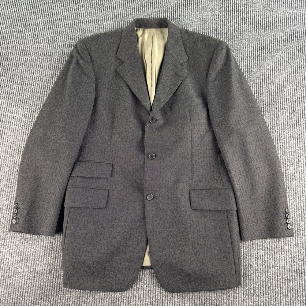 Vintage Hugo Boss Suit Jacket 42R Taupe Wool Mohair Birdseye Ombre Ticket Pocket